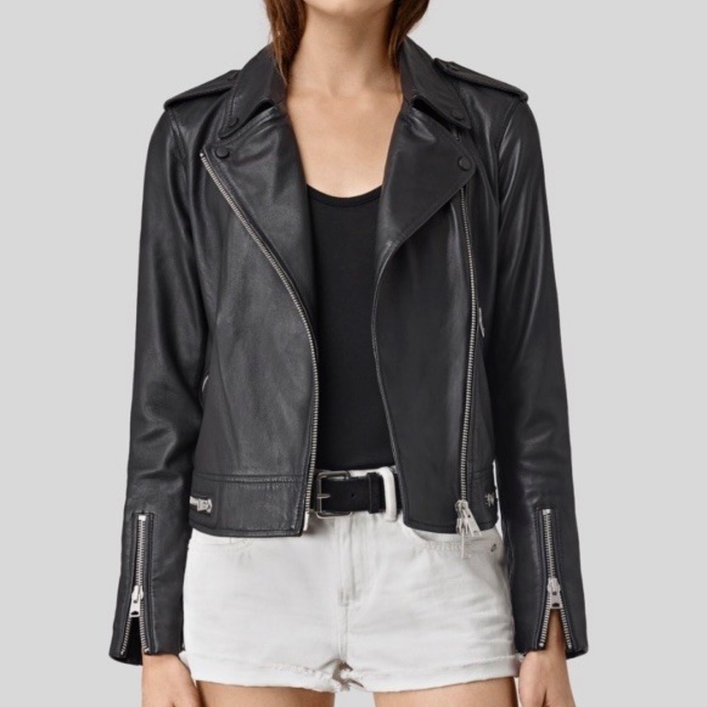 ALL SAINTS / BOURNE LEATHER BIKER JACKET / BLACK / SIZE 2